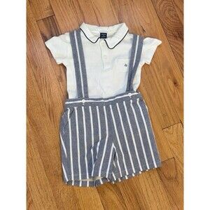 Janie and Jack Baby Boy Striped Short Overalls and onesie Size 12-18M